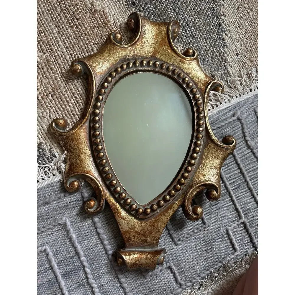 Vintage Wall Mirror Hollywood Regency Style Gold Ornate baroque 18x14”
